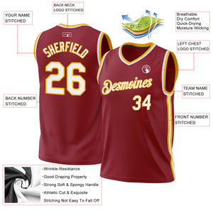 Custom Maroon White-Gold Authentic Throwback Basketball Jersey