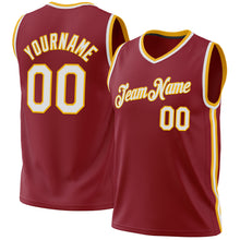 Load image into Gallery viewer, Custom Maroon White-Gold Authentic Throwback Basketball Jersey
