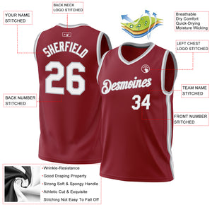 Custom Maroon White-Gray Authentic Throwback Basketball Jersey