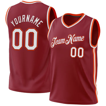 Custom Maroon White-Orange Authentic Throwback Basketball Jersey