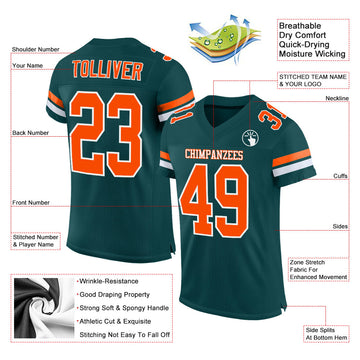 Custom Midnight Green Orange-White Mesh Authentic Football Jersey