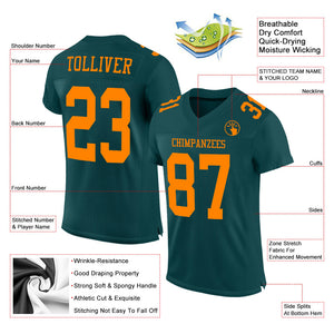 Custom Midnight Green Bay Orange Mesh Authentic Football Jersey