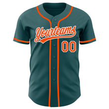 Laden Sie das Bild in den Galerie-Viewer, Custom Midnight Green Orange-White Authentic Baseball Jersey
