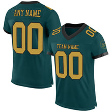 Load image into Gallery viewer, Custom Midnight Green Old Gold-Black Mesh Authentic Football Jersey
