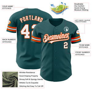 Custom Midnight Green White-Orange Authentic Baseball Jersey