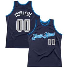 Load image into Gallery viewer, Custom Navy Gray-Blue Authentic Throwback Basketball Jersey
