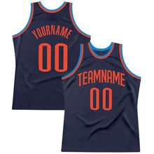 Load image into Gallery viewer, Custom Navy Orange-Blue Authentic Throwback Basketball Jersey
