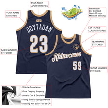 Загрузить изображение в средство просмотра галереи, Custom Navy White-Old Gold Authentic Throwback Basketball Jersey

