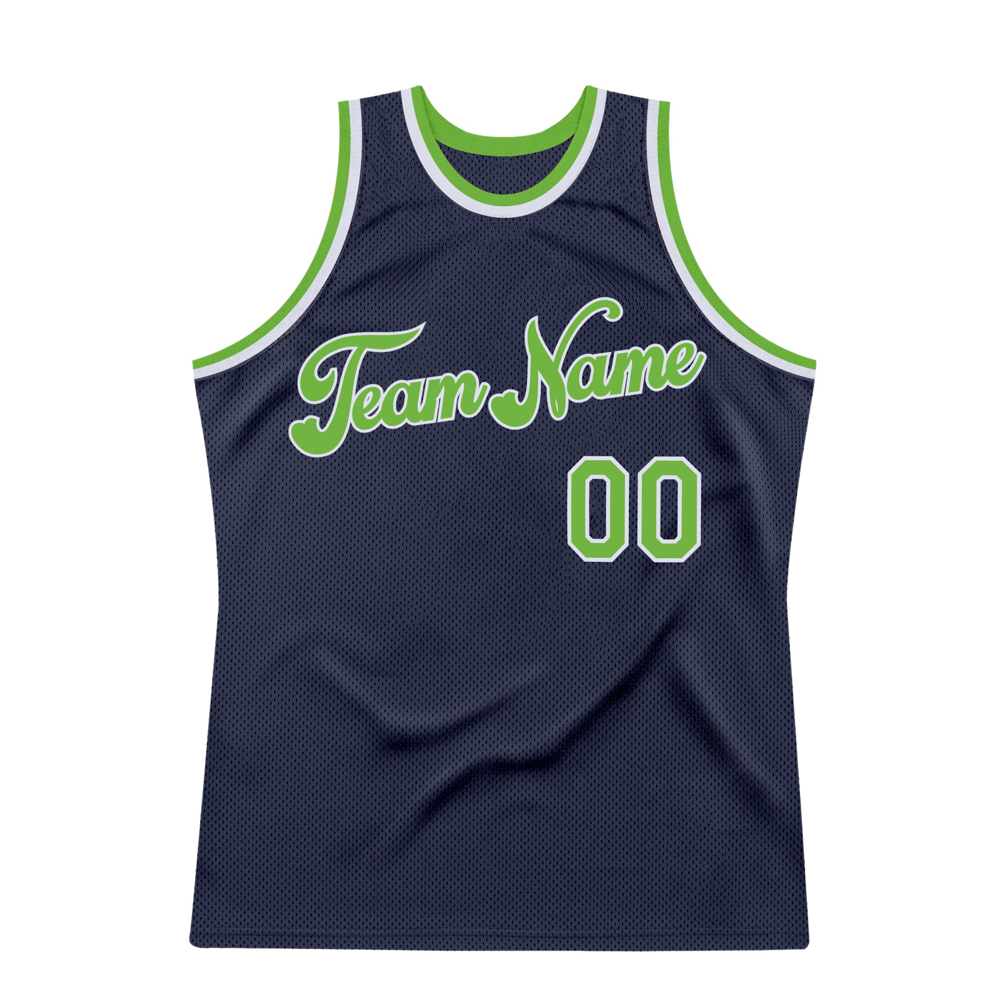 Design Team Basketball White Navy Authentic Throwback Neon Green