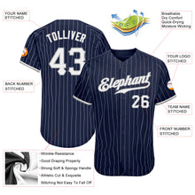 Load image into Gallery viewer, Custom Navy White Pinstripe White-Gray Authentic Baseball Jersey
