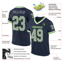 Load image into Gallery viewer, Custom Navy Gray-Neon Green Mesh Authentic Throwback Football Jersey
