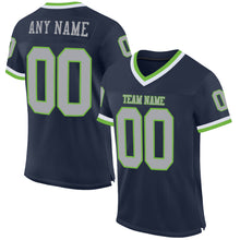 Load image into Gallery viewer, Custom Navy Gray-Neon Green Mesh Authentic Throwback Football Jersey
