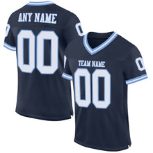 Load image into Gallery viewer, Custom Navy White-Light Blue Mesh Authentic Throwback Football Jersey
