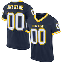 Load image into Gallery viewer, Custom Navy White-Gold Mesh Authentic Throwback Football Jersey
