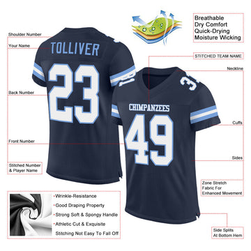 Custom Navy White-Light Blue Mesh Authentic Football Jersey