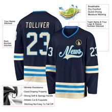 Load image into Gallery viewer, Custom Navy Cream-Blue Hockey Jersey
