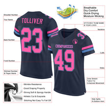 Laden Sie das Bild in den Galerie-Viewer, Custom Navy Pink-Light Blue Mesh Authentic Football Jersey
