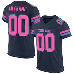 Custom Navy Pink-Light Blue Mesh Authentic Football Jersey