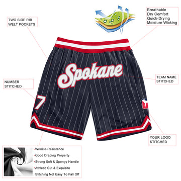 Custom Navy White Pinstripe White-Red Authentic Basketball Shorts