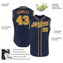 Load image into Gallery viewer, Custom Navy Gold-White Authentic Sleeveless Baseball Jersey
