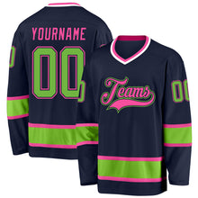 Laden Sie das Bild in den Galerie-Viewer, Custom Navy Neon Green-Pink Hockey Jersey
