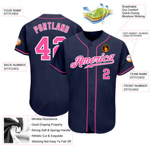 Load image into Gallery viewer, Custom Navy Pink-White Authentic Baseball Jersey
