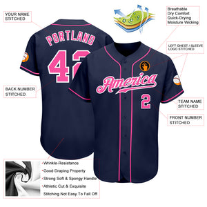 Custom Navy Pink-White Authentic Baseball Jersey