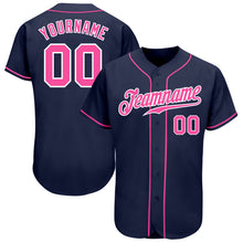 Load image into Gallery viewer, Custom Navy Pink-White Authentic Baseball Jersey
