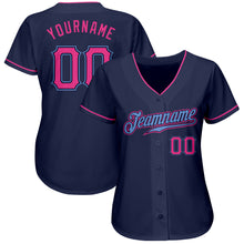 Load image into Gallery viewer, Custom Navy Pink-Light Blue Authentic Baseball Jersey
