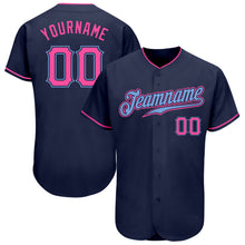 Load image into Gallery viewer, Custom Navy Pink-Light Blue Authentic Baseball Jersey
