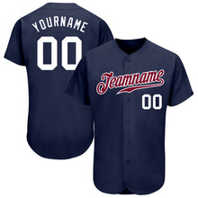 Load image into Gallery viewer, Custom Navy White-Maroon Authentic Baseball Jersey
