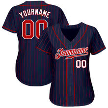 Load image into Gallery viewer, Custom Navy Red Pinstripe Red-White Authentic Baseball Jersey
