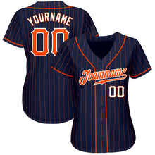 Laden Sie das Bild in den Galerie-Viewer, Custom Navy Orange Pinstripe Orange-White Authentic Baseball Jersey
