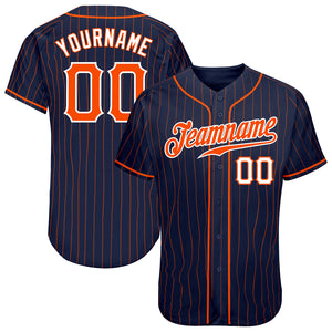 Custom Navy Orange Pinstripe Orange-White Authentic Baseball Jersey