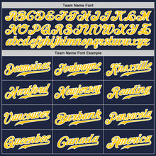 Laden Sie das Bild in den Galerie-Viewer, Custom Navy Gold Pinstripe Gold-White Authentic Baseball Jersey
