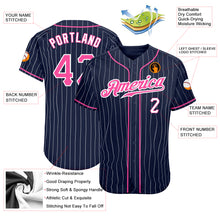Laden Sie das Bild in den Galerie-Viewer, Custom Navy White Pinstripe Pink-White Authentic Baseball Jersey
