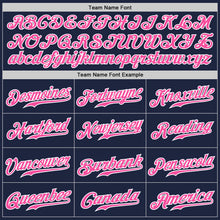 Load image into Gallery viewer, Custom Navy White Pinstripe Pink-White Authentic Baseball Jersey
