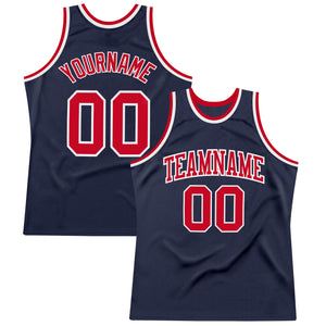 Custom Navy Red-White Authentic Throwback Basketball Jersey