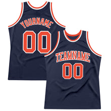 Load image into Gallery viewer, Custom Navy Orange-White Authentic Throwback Basketball Jersey
