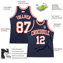 Load image into Gallery viewer, Custom Navy White-Orange Authentic Throwback Basketball Jersey
