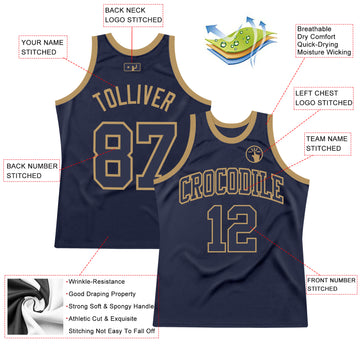 Custom Navy Navy-Old Gold Authentic Throwback Basketball Jersey