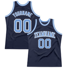 Laden Sie das Bild in den Galerie-Viewer, Custom Navy Light Blue-White Authentic Throwback Basketball Jersey
