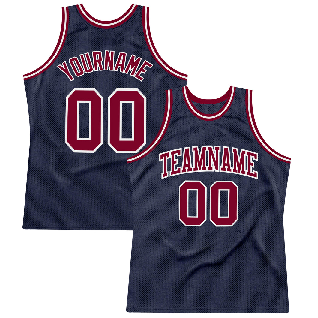 Custom Navy Maroon-White Authentic Throwback Basketball Jersey