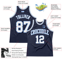 Laden Sie das Bild in den Galerie-Viewer, Custom Navy White-Light Blue Authentic Throwback Basketball Jersey
