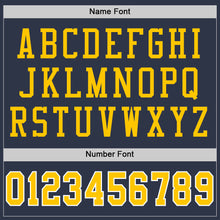Load image into Gallery viewer, Custom Navy Gold-White Mesh Authentic Throwback Football Jersey
