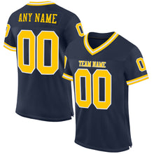 Load image into Gallery viewer, Custom Navy Gold-White Mesh Authentic Throwback Football Jersey
