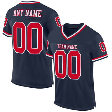 Custom Navy Red-White Mesh Authentic Throwback Football Jersey