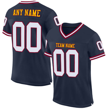 Custom Navy White-Maroon Mesh Authentic Throwback Football Jersey