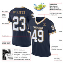 Laden Sie das Bild in den Galerie-Viewer, Custom Navy White-Old Gold Mesh Authentic Throwback Football Jersey
