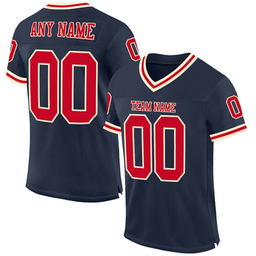 Custom Navy Red-Cream Mesh Authentic Throwback Football Jersey